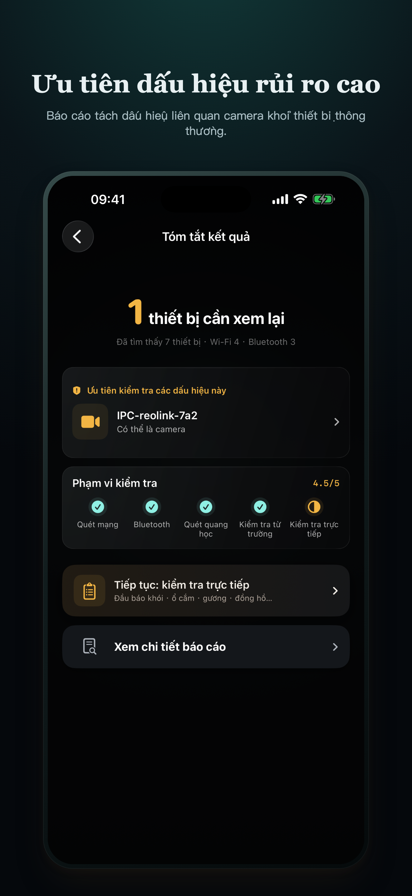 Báo cáo CamClue tiếng Việt có một thiết bị cần xem xét